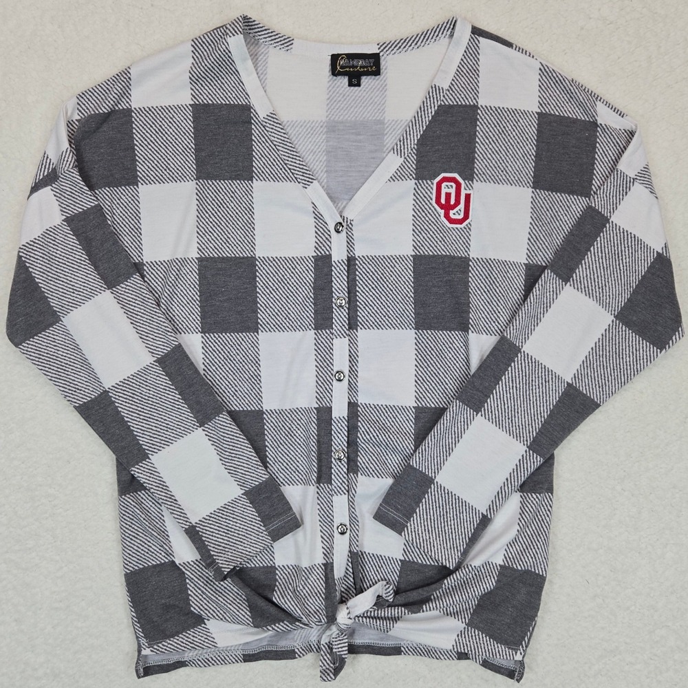 Gameday Couture Women's Oklahoma Sooners OU Plaid Tie‎ Front Long Sleeve Shirt S